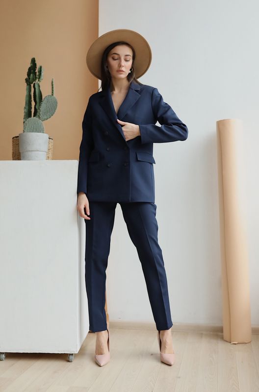 Штани Смарт на завищеній талії Темно-синій