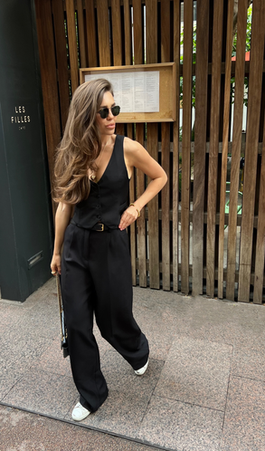 Костюм Жилет и брюки-палаццо на корсажной ленте Черный