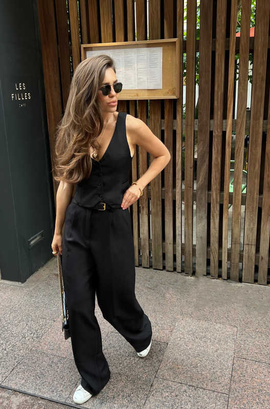 Костюм Жилет и брюки-палаццо на корсажной ленте Черный