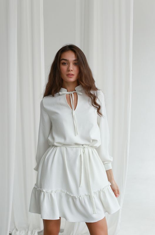 Плаття з креп віскози софт з рюшем Біле