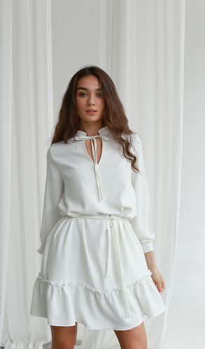 Плаття з креп віскози софт з рюшем Біле