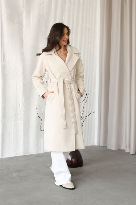 Пальто з кашеміру на теплому підкладі Молочне