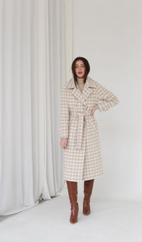 Пальто з кашеміру на теплому підкладі гусяча лапка бежеве