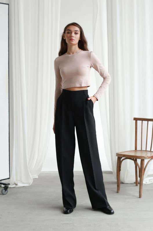 Штани-палаццо оверсайз на корсажній стрічці чорні