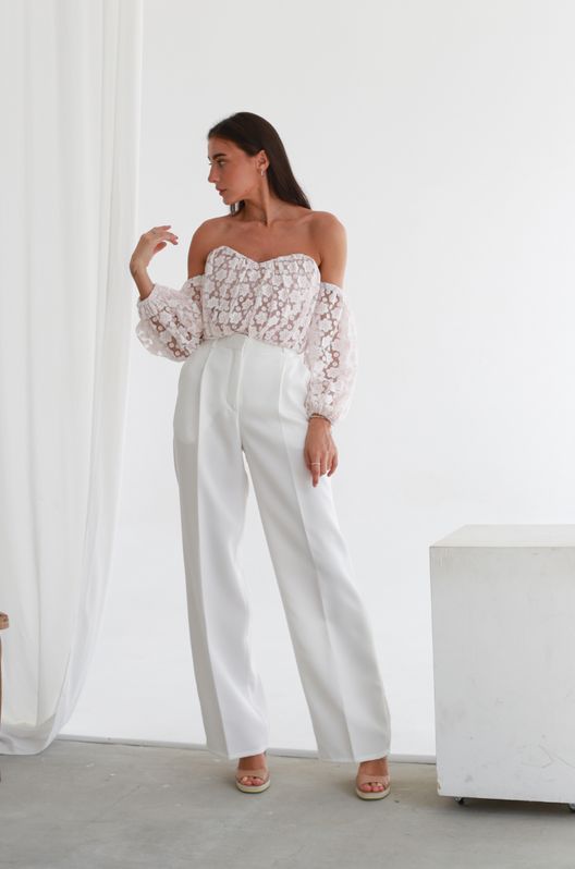 Штани-палаццо оверсайз на корсажній стрічці білі