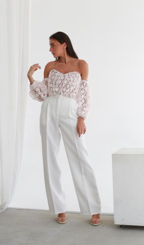 Штани-палаццо оверсайз на корсажній стрічці білі