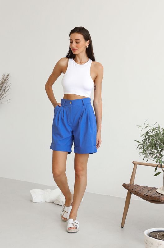 Шорты льняные классические синие