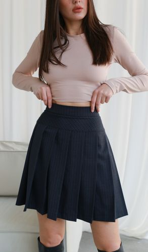 Юбка Складка в клетку Шотландия темно-синяя