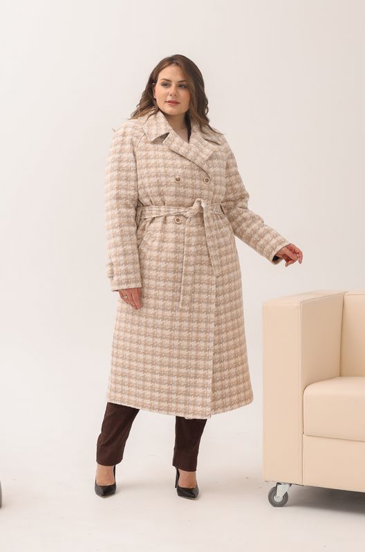 Пальто з кашеміру зимове на теплому підкладі великого розміру гусяча лапка