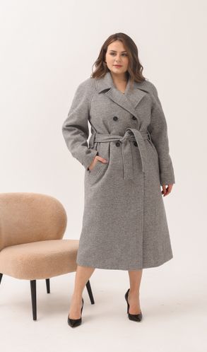 Пальто з кашеміру зимове на теплому підкладі великого розміру сіре