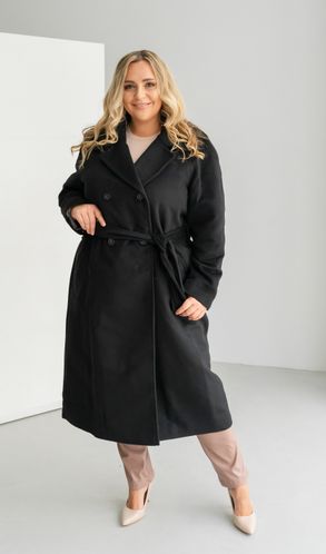 Пальто з кашеміру зимове на теплому підкладі великого розміру чорне