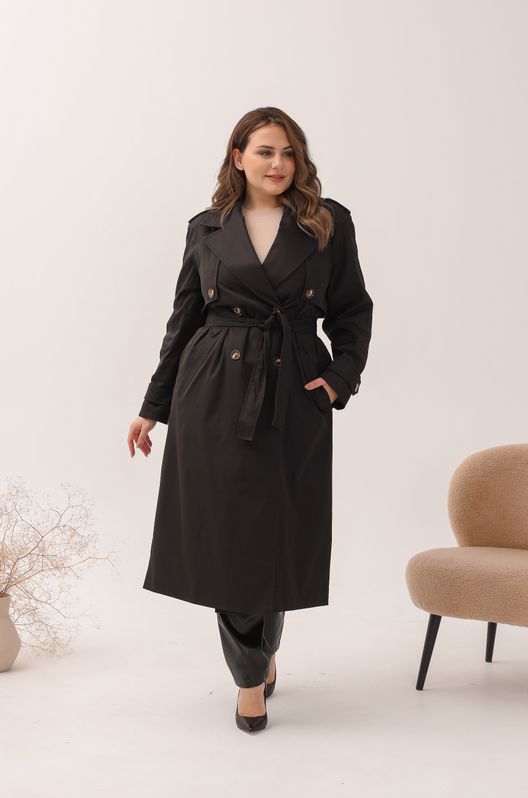 Тренч двобортний класичний великого розміру чорний