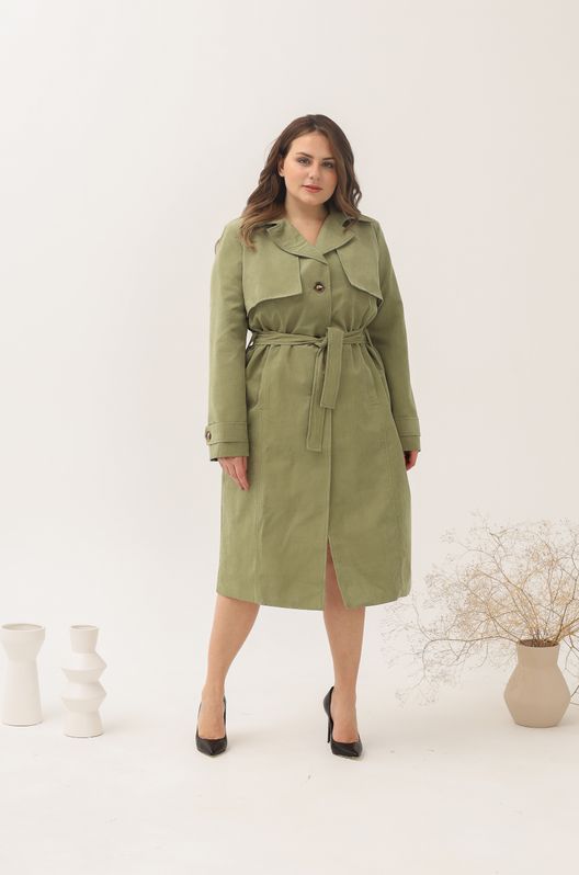 Тренч непромокаючий однобортний великого розміру оливковий