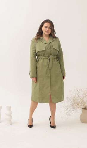 Тренч непромокаючий однобортний великого розміру оливковий