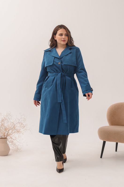 Тренч непромокаючий однобортний великого розміру синій