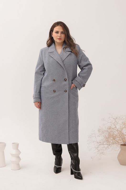 Пальто з кашеміру Ялинка з двома кишенями великого розміру синє