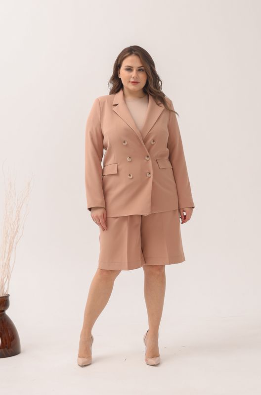 Костюм Смарт жакет прямого крою й шорти великого розміру бежевий