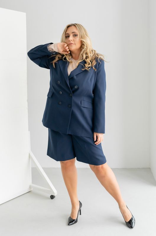 Костюм Смарт жакет прямого крою й шорти великого розміру темно-синій