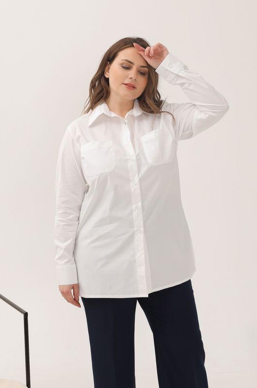 Сорочка з бавовни подовжена великого розміру біла