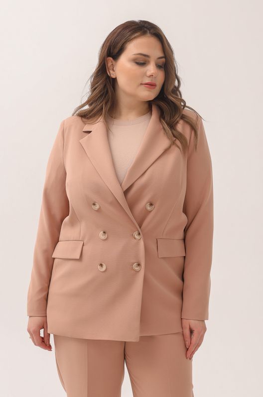 Жакет прямого кроя Смарт большого размера бежевый
