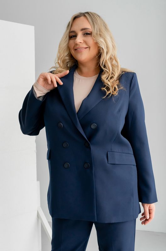 Жакет прямого кроя Смарт большого размера темно-синий