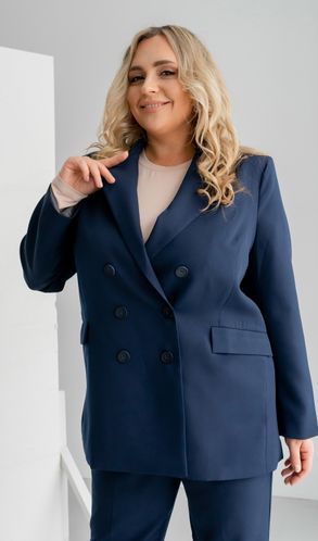 Жакет прямого кроя Смарт большого размера темно-синий