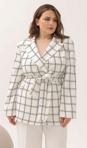 Жакет с поясом Оверсайз классический большого размера белый в клетку