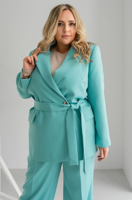 Жакет с поясом Оверсайз классический большого размера тиффани