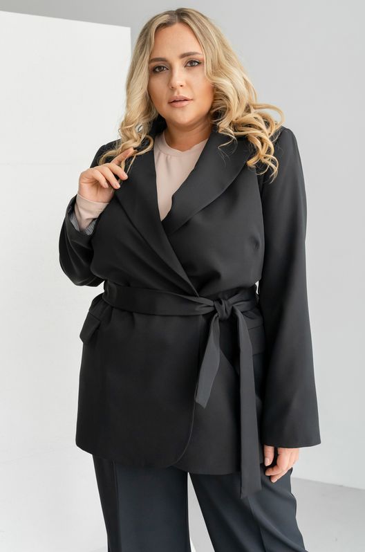 Жакет с поясом Оверсайз классический большого размера черный
