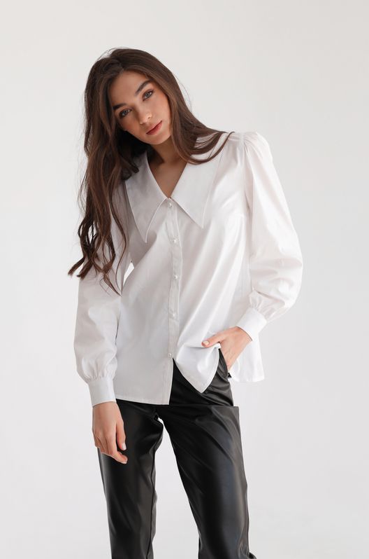 Рубашка из хлопка с красивым воротником белая 