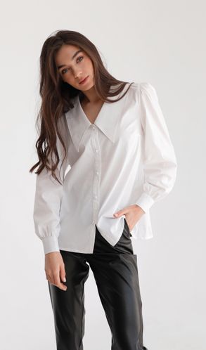 Рубашка из хлопка с красивым воротником белая 