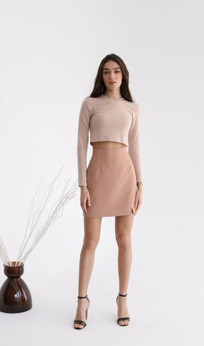Спідниця пряма з костюмки з розрізом і на підкладці бежева