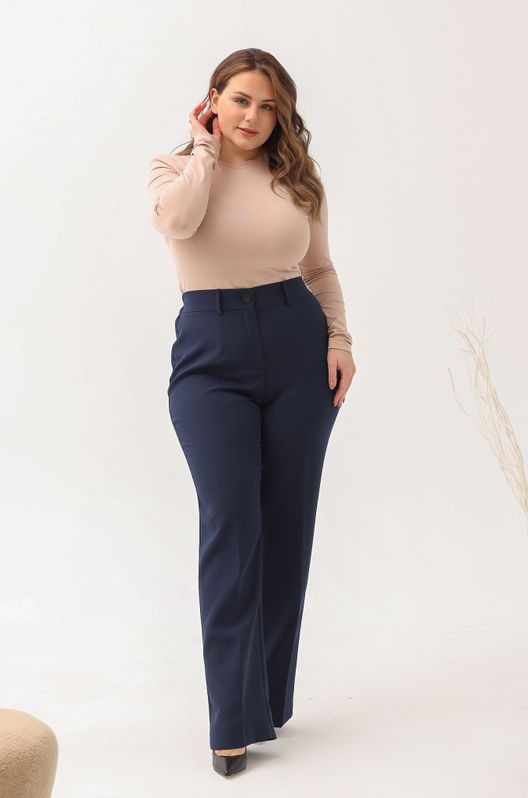 Брюки классические прямые без карманов большого размера темно-синие