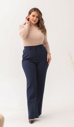 Брюки классические прямые без карманов большого размера темно-синие