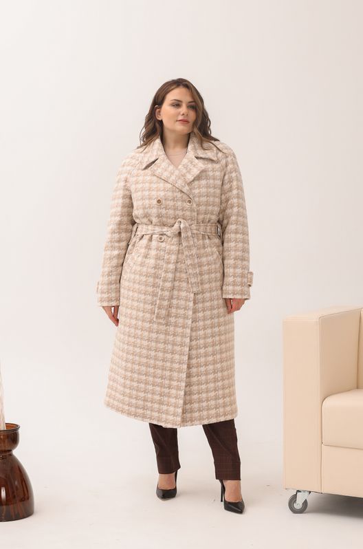 Пальто із кашеміру на тонкому підкладі Осінь-Весна великого розміру бежеве