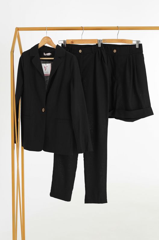 Костюм Трійка Смарт жакет прямого крою штани шорти великого розміру Чорний