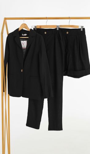 Костюм Трійка Смарт жакет прямого крою штани шорти великого розміру Чорний