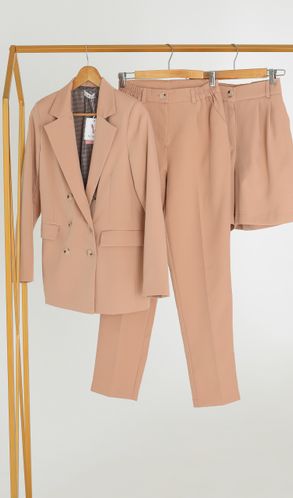 Костюм Трійка Смарт жакет прямого крою штани шорти великого розміру Бежевий