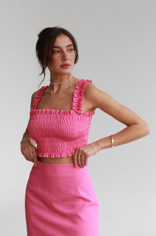 Топ із льону літній з ниткою-резинкою Малиновий