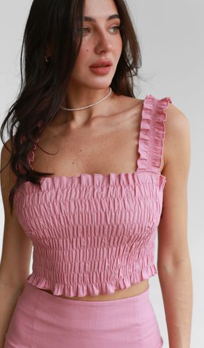 Топ із льону літній з ниткою-резинкою Пильна троянда