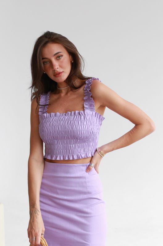 Топ із льону літній з ниткою-резинкою Лавандовий