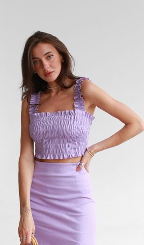 Топ із льону літній з ниткою-резинкою Лавандовий