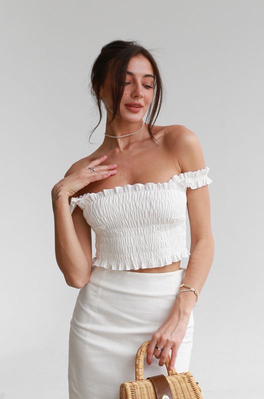 Топ із льону літній з ниткою-резинкою Білий