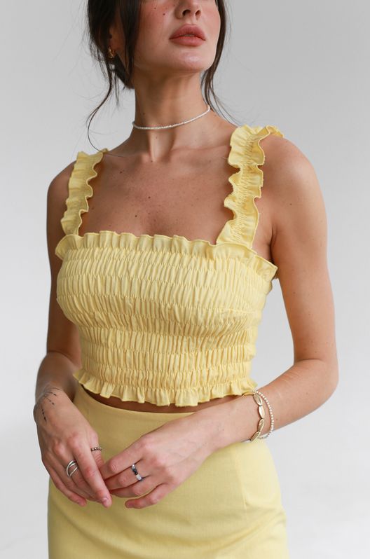 Топ із льону літній з ниткою-резинкою Лимонний