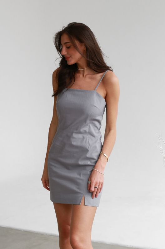 Сарафан льняной Майами на тонких бретелях мини Серый