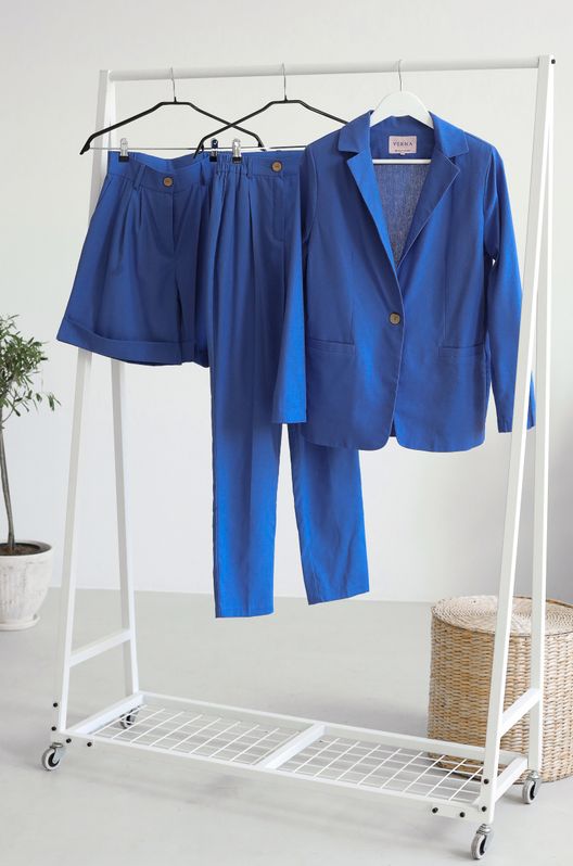 Костюм Трійка лляний жакет штани шорти класичний Синій