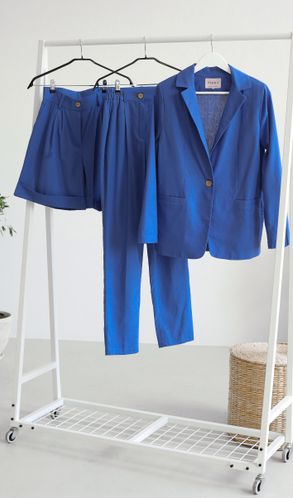 Костюм Трійка лляний жакет штани шорти класичний Синій