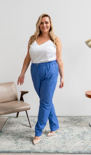 Брюки изо льна классические большого размера синие