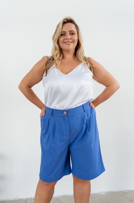 Шорти з льону класичні великого розміру сині