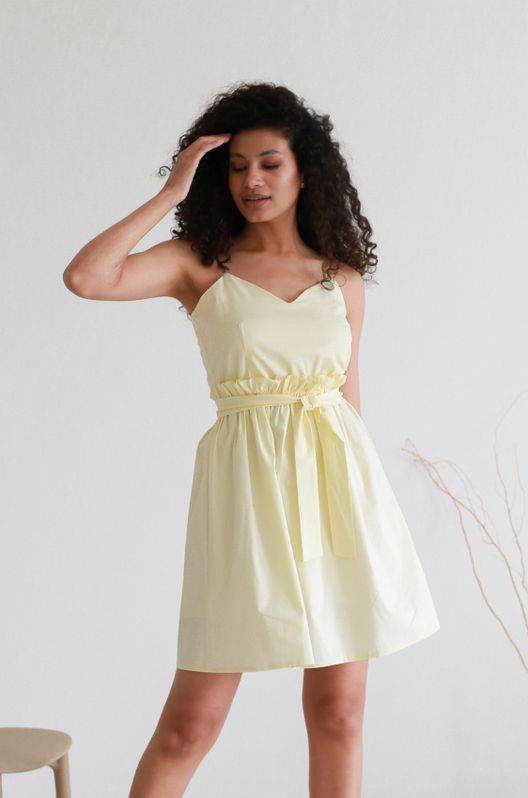 Сарафан Пион на тонких бретелях мини лимонный